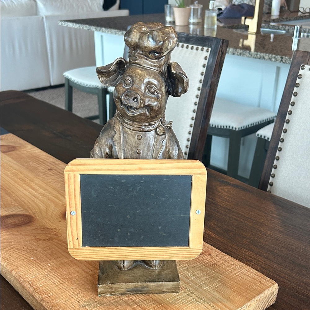 Bronze Pig Chef Chalkboard Figurine